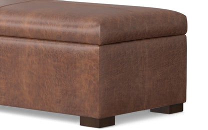 Distressed Saddle Brown Vegan Leather | Gabbie Rectangular Storage Ottoman