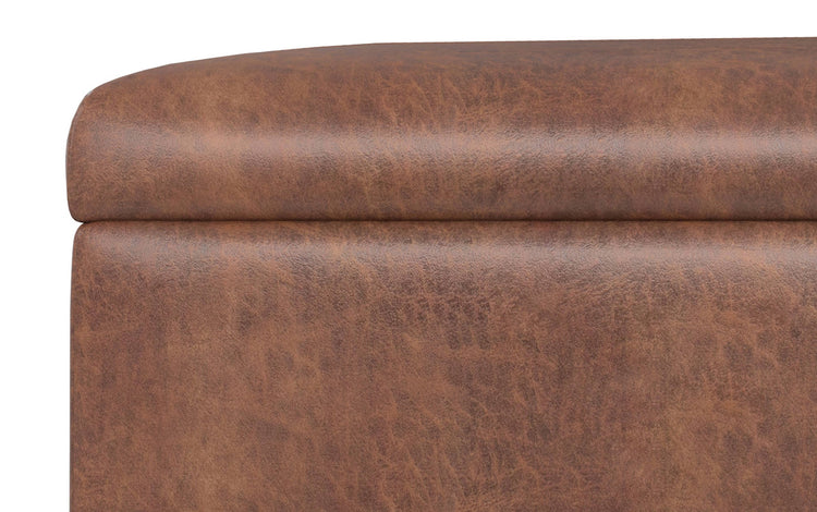 Distressed Saddle Brown Vegan Leather | Gabbie Rectangular Storage Ottoman