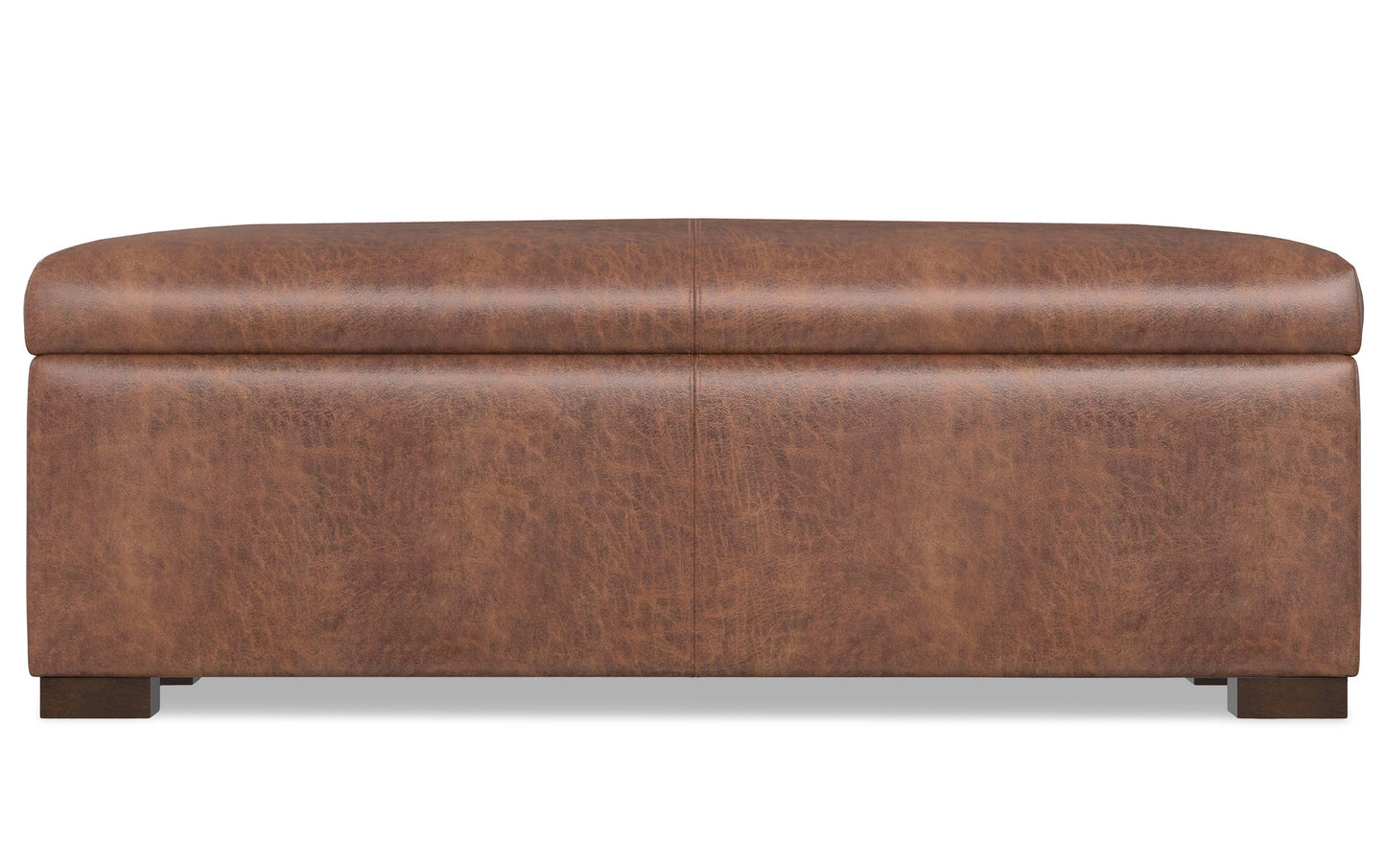 Distressed Saddle Brown Vegan Leather | Gabbie Rectangular Storage Ottoman