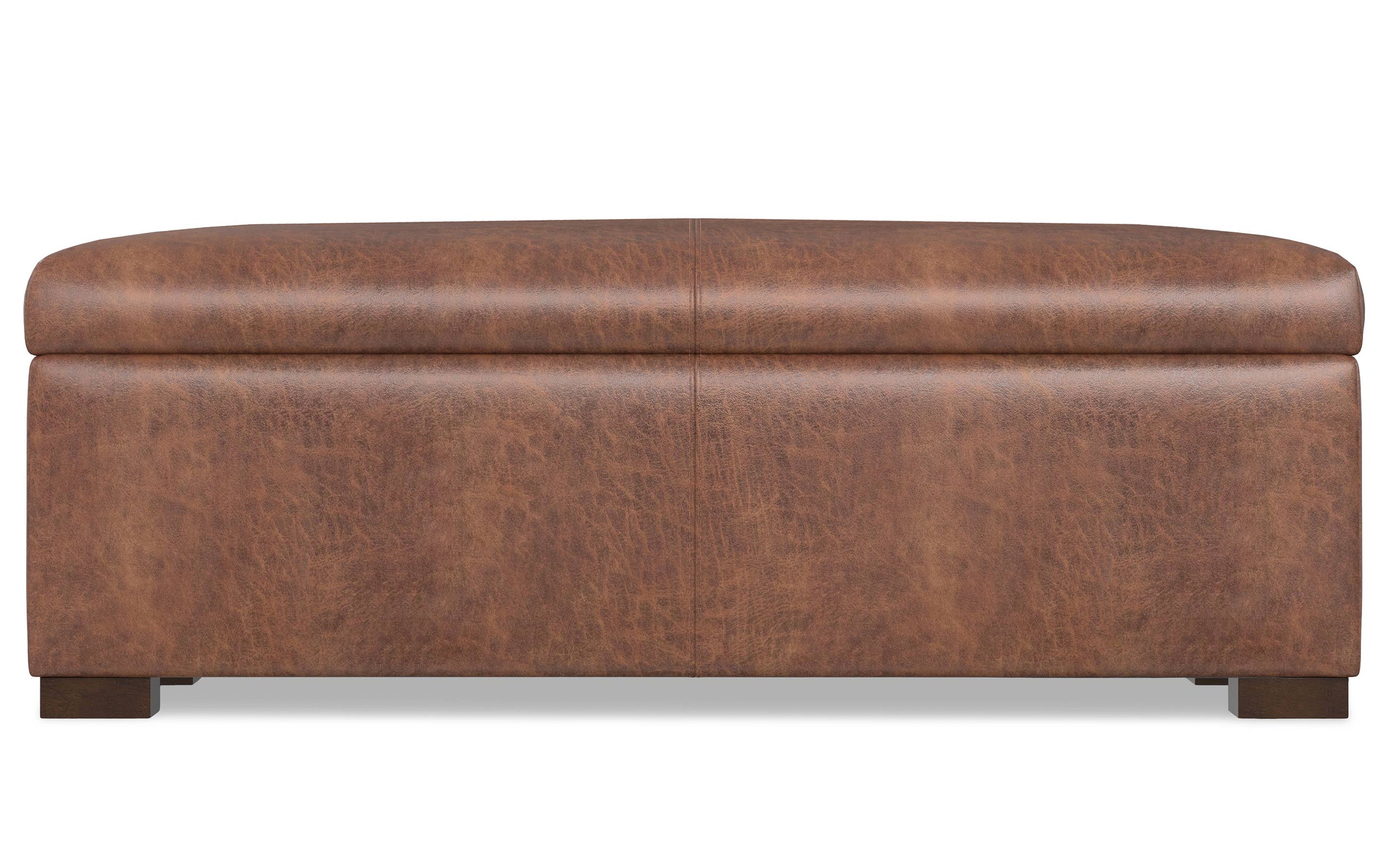 Distressed Saddle Brown Vegan Leather | Gabbie Rectangular Storage Ottoman