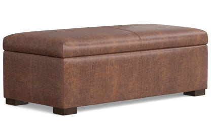 Distressed Saddle Brown Vegan Leather | Gabbie Rectangular Storage Ottoman