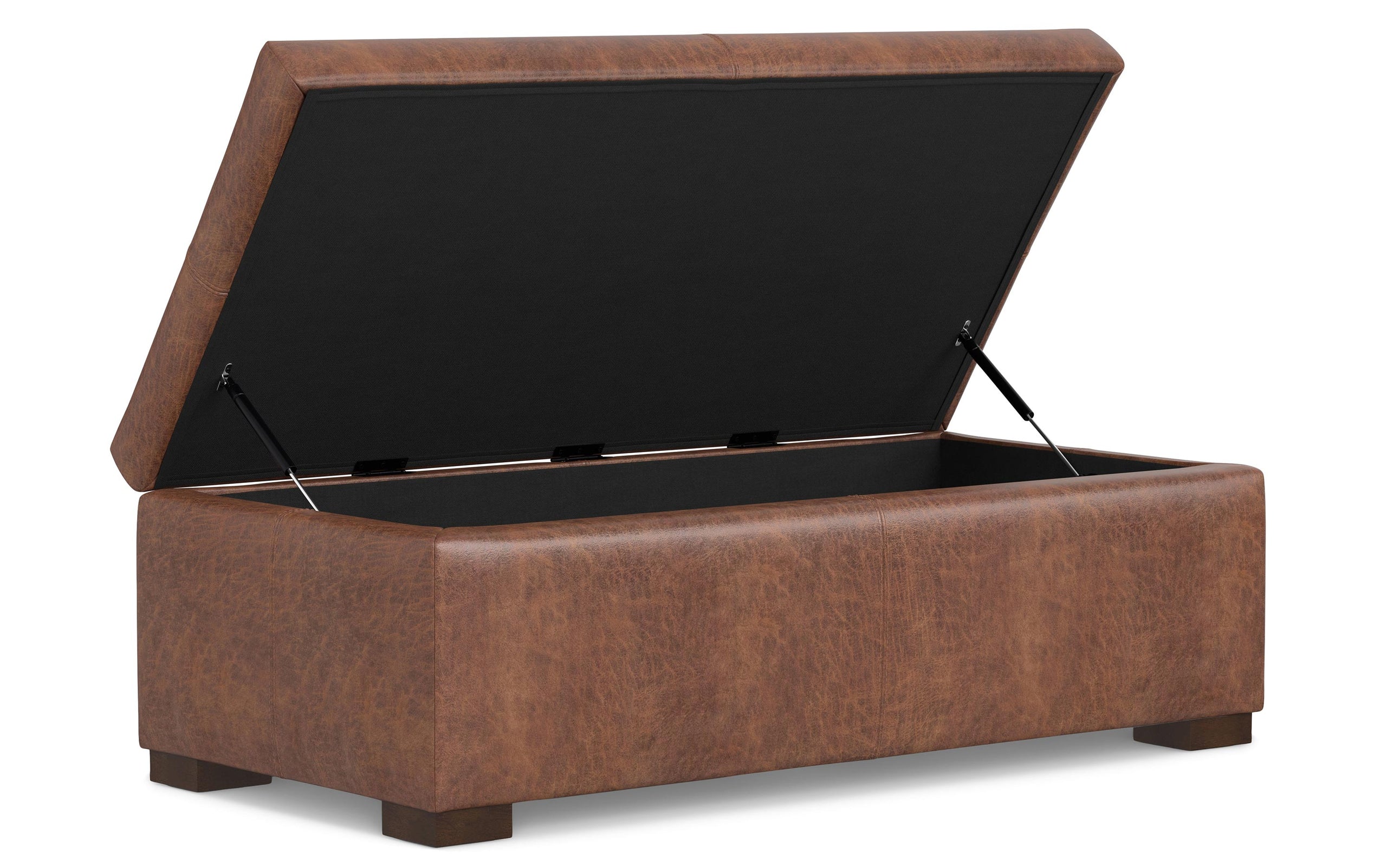 Distressed Saddle Brown Vegan Leather | Gabbie Rectangular Storage Ottoman