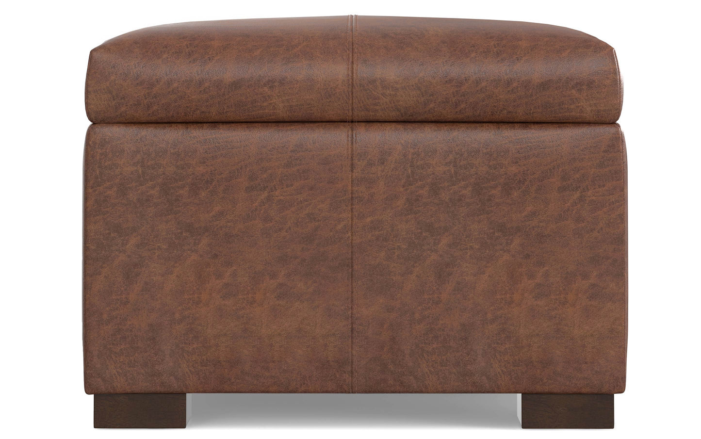 Distressed Saddle Brown Vegan Leather | Gabbie Rectangular Storage Ottoman