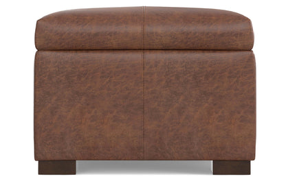 Distressed Saddle Brown Vegan Leather | Gabbie Rectangular Storage Ottoman