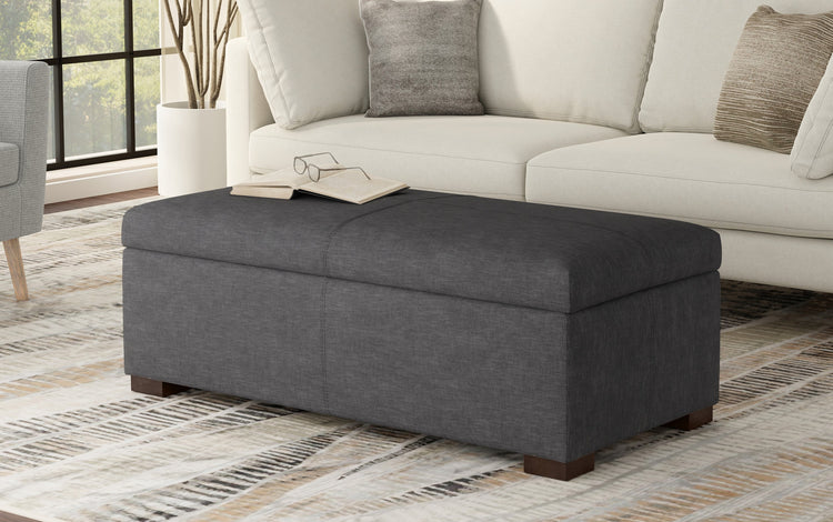 Slate Grey Linen Style Fabric | Gabbie Rectangular Storage Ottoman