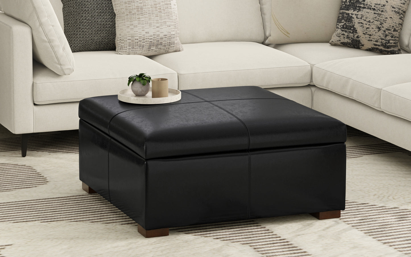 Midnight Black Vegan Leather | Gabbie Square Coffee Table Storage Ottoman