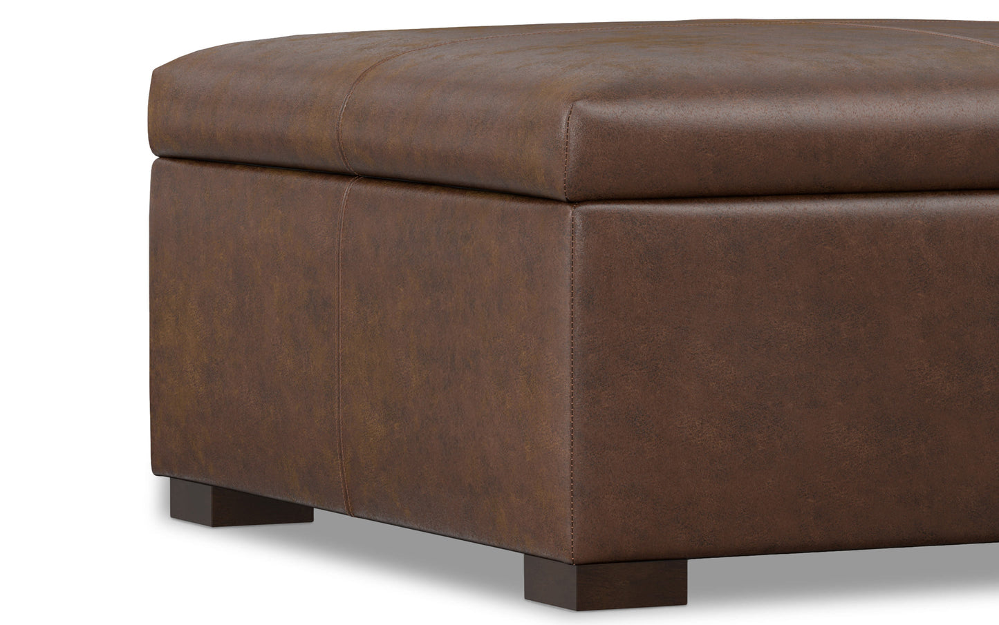 Distressed Chestnut Brown Distressed Vegan Leather | Gabbie Square Coffee Table Storage Ottoman