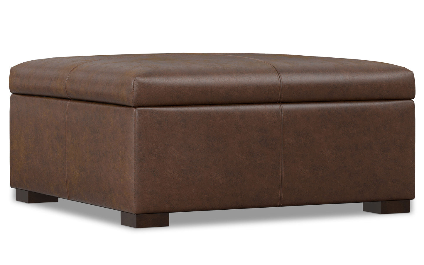 Distressed Chestnut Brown Distressed Vegan Leather | Gabbie Square Coffee Table Storage Ottoman