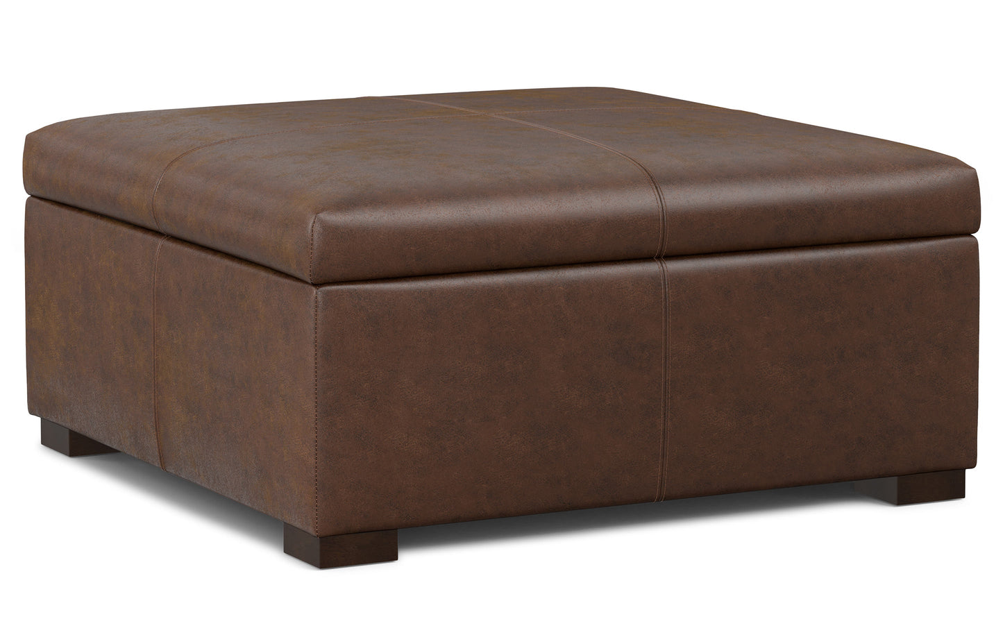 Distressed Chestnut Brown Vegan Faux Leather | Gabbie Square Coffee Table Storage Ottoman