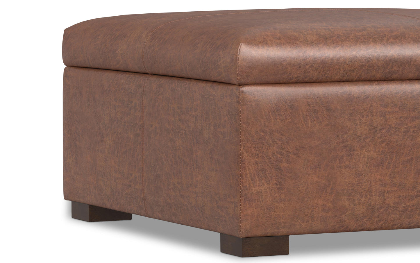 Distressed Saddle Brown Distressed Vegan Leather | Gabbie Square Coffee Table Storage Ottoman