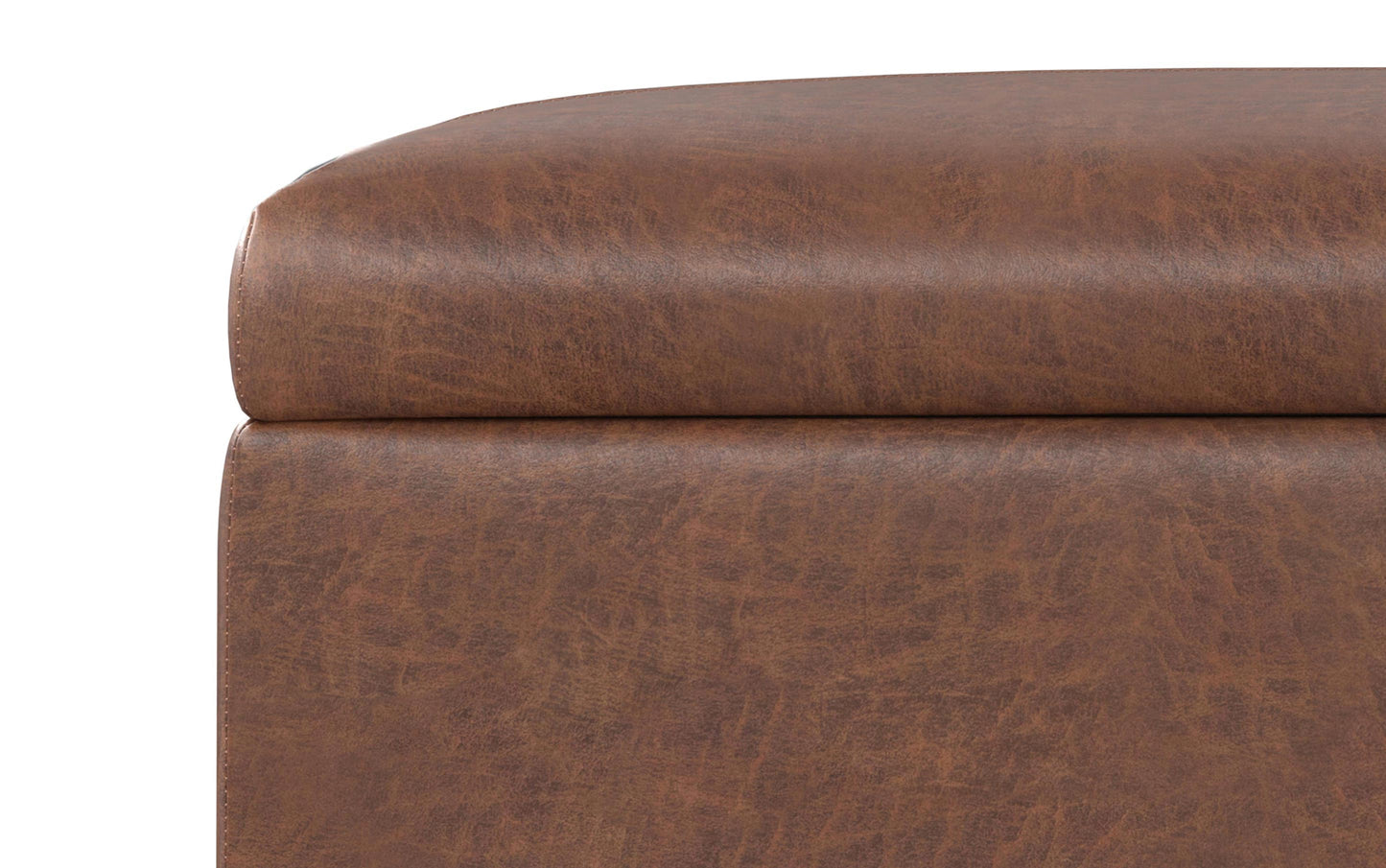 Distressed Saddle Brown Distressed Vegan Leather | Gabbie Square Coffee Table Storage Ottoman