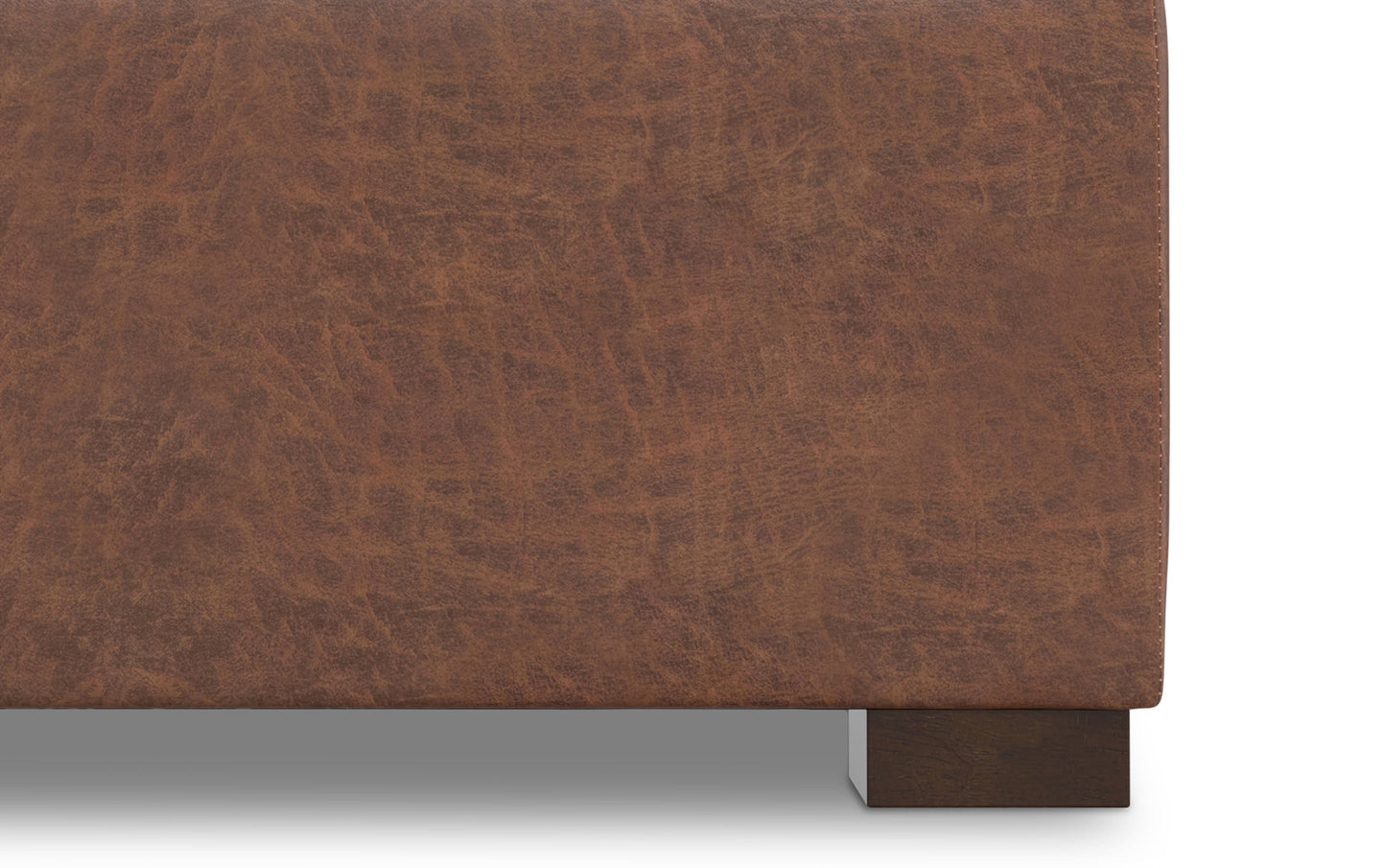 Distressed Saddle Brown Distressed Vegan Leather | Gabbie Square Coffee Table Storage Ottoman