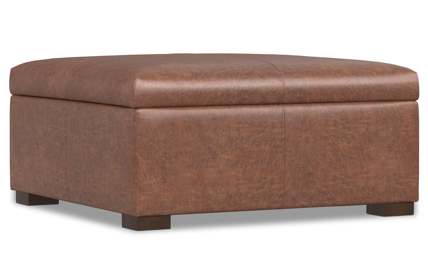 Distressed Saddle Brown Distressed Vegan Leather | Gabbie Square Coffee Table Storage Ottoman