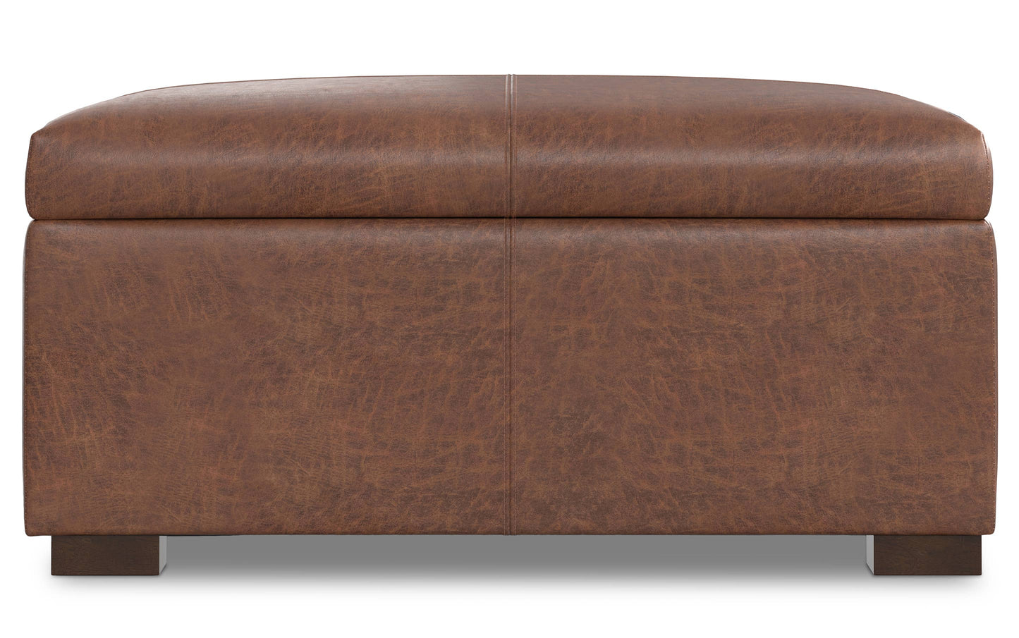 Distressed Saddle Brown Distressed Vegan Leather | Gabbie Square Coffee Table Storage Ottoman