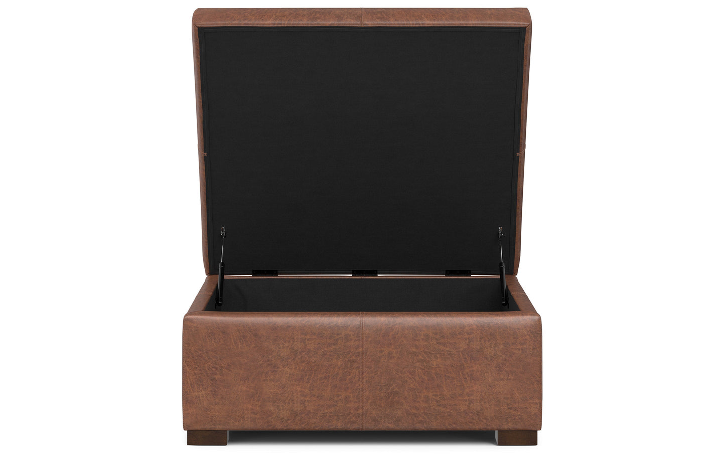 Distressed Saddle Brown Distressed Vegan Leather | Gabbie Square Coffee Table Storage Ottoman