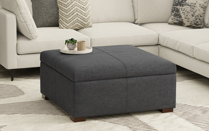 Slate Grey Linen Style Fabric | Gabbie Square Coffee Table Storage Ottoman