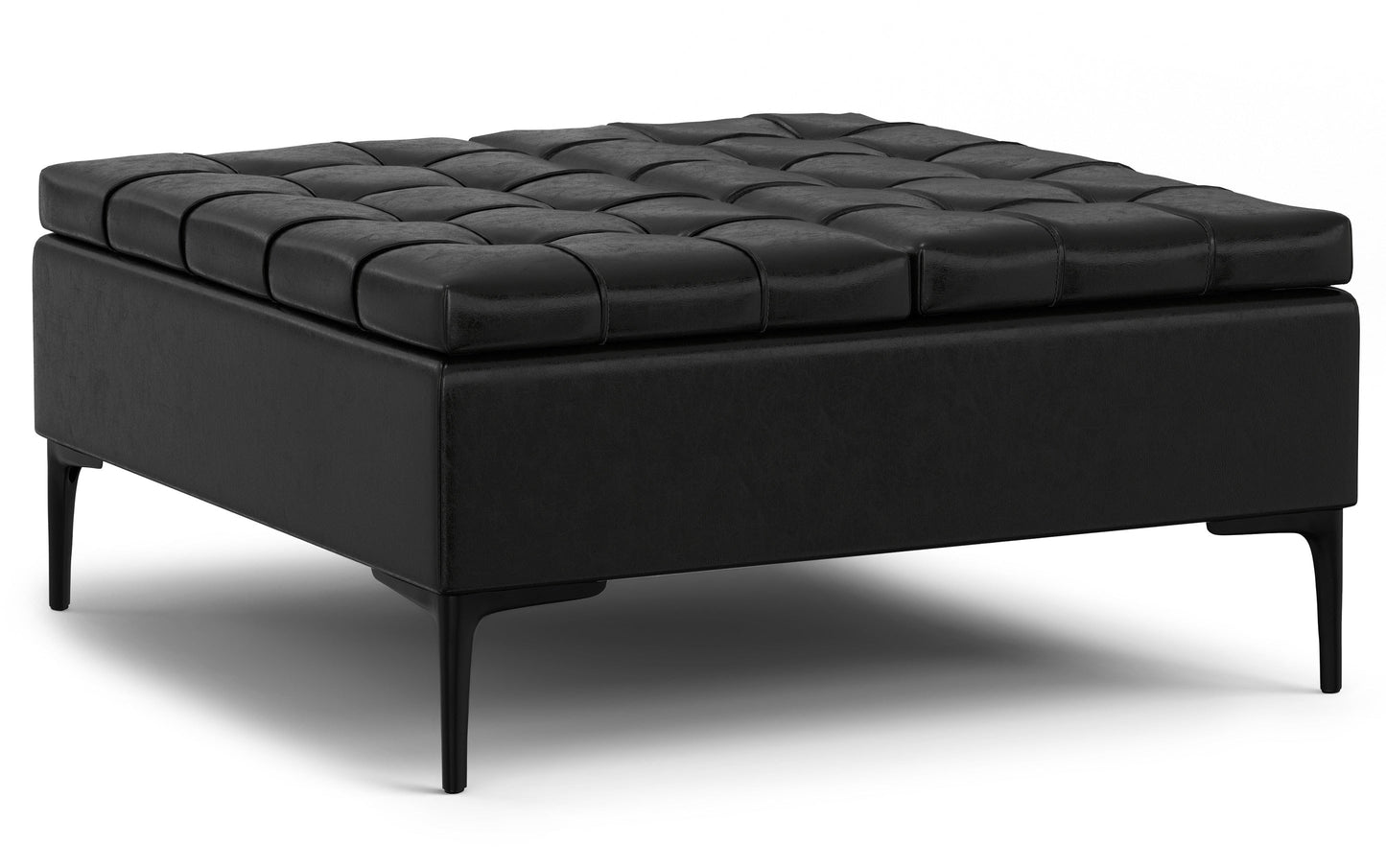 Midnight Black Vegan Leather | Laura Lift Top Storage Ottoman