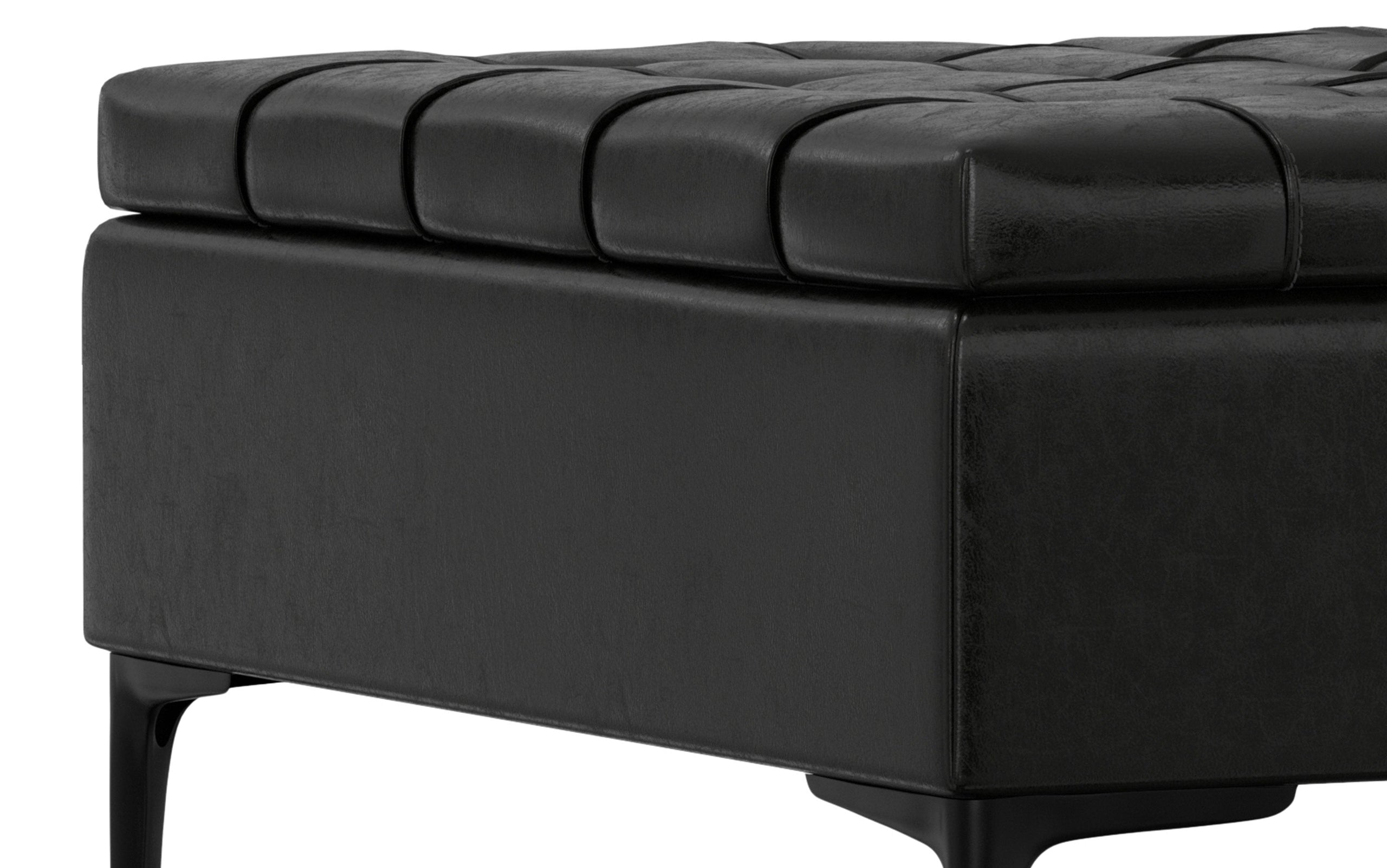 Midnight Black Vegan Leather | Laura Lift Top Storage Ottoman