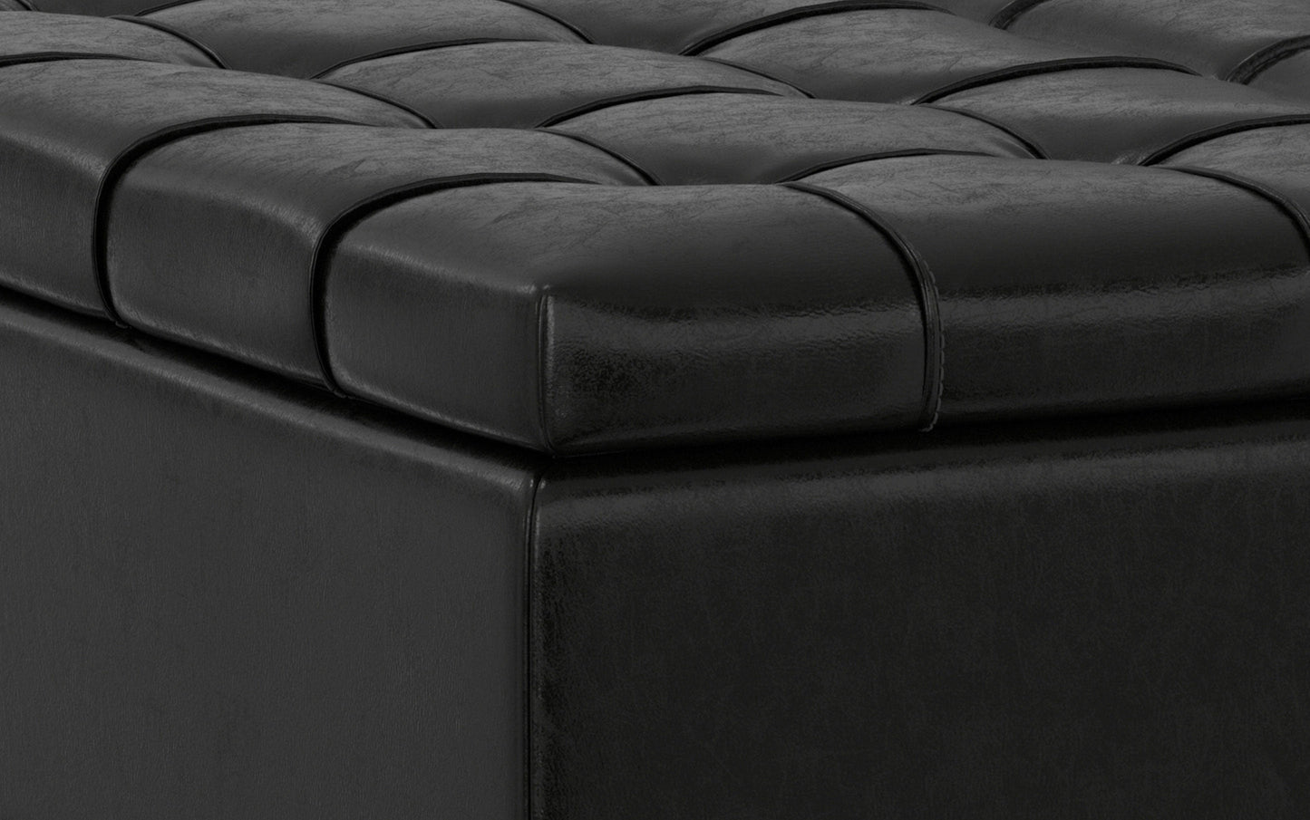 Midnight Black Vegan Leather | Laura Lift Top Storage Ottoman