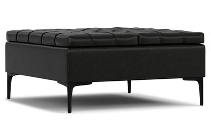 Midnight Black Vegan Leather | Laura Lift Top Storage Ottoman