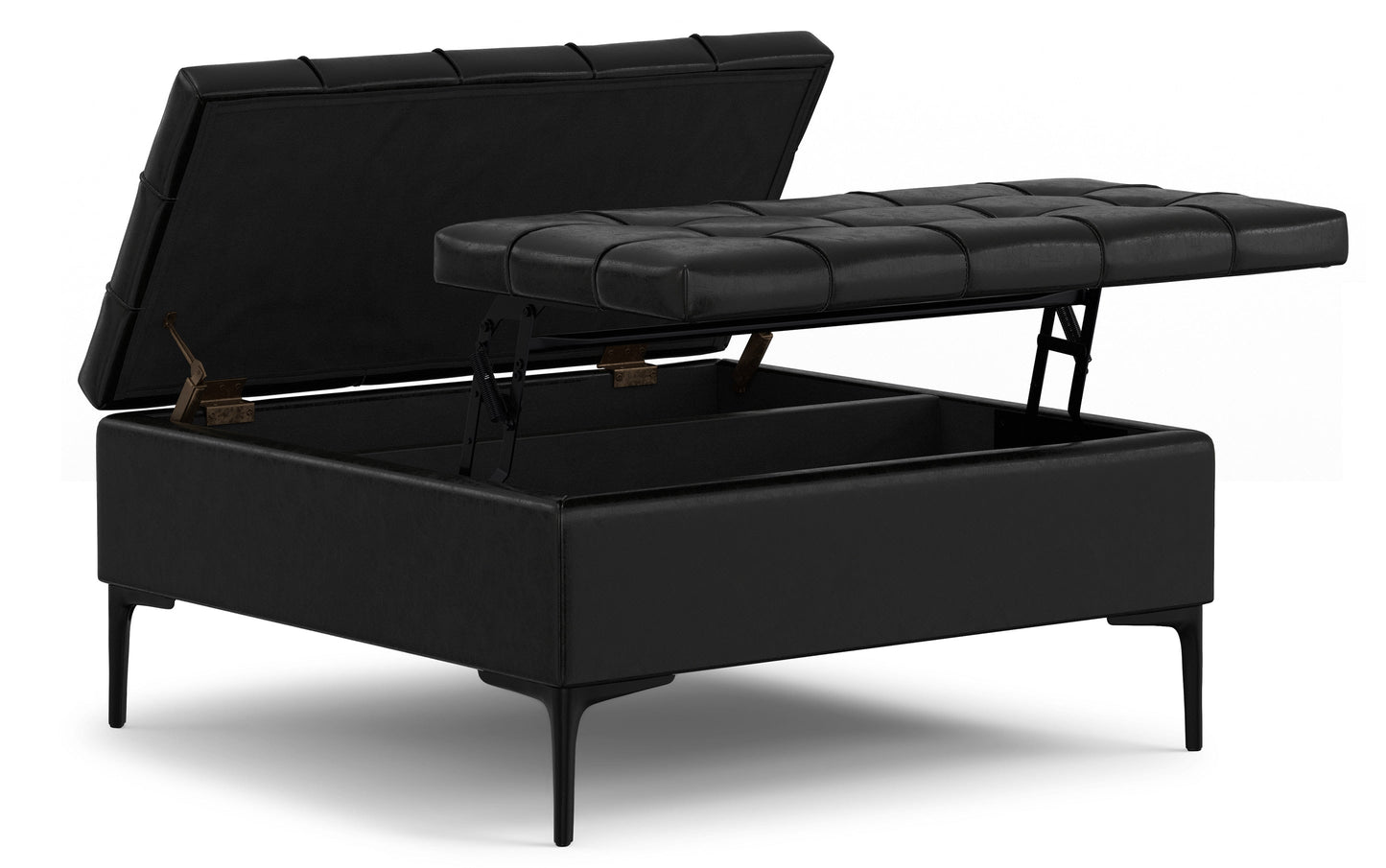 Midnight Black Vegan Leather | Laura Lift Top Storage Ottoman