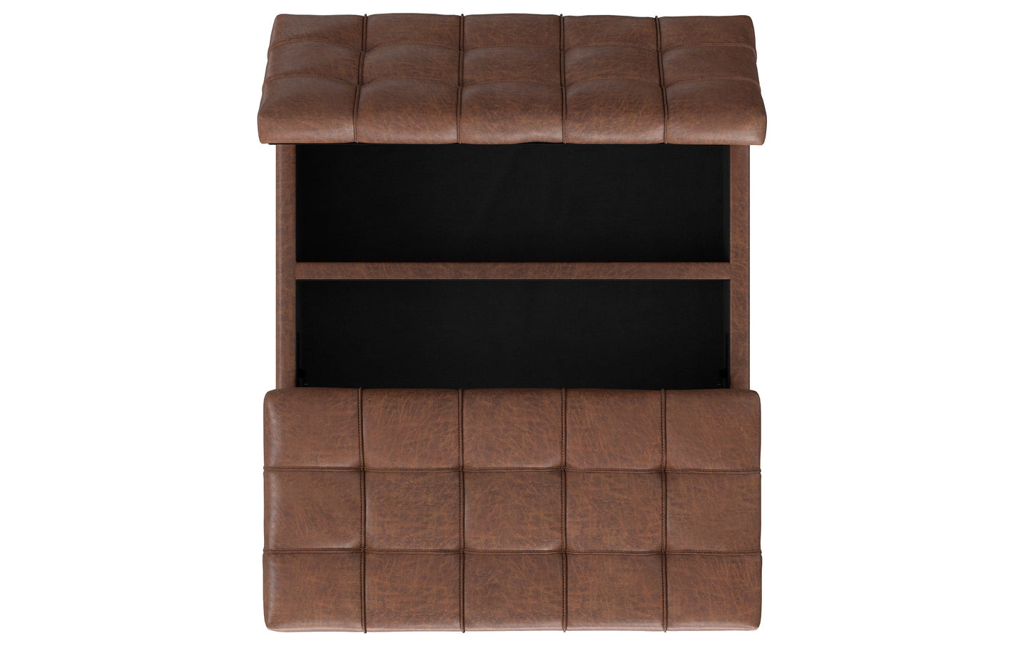 Distressed Saddle Brown Vegan Leather | Laura Lift Top Storage Ottoman