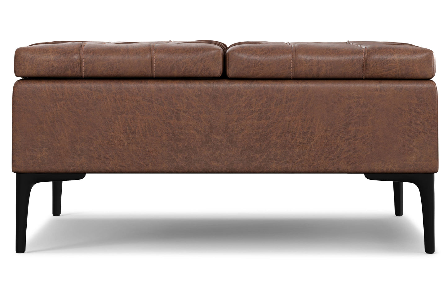 Distressed Saddle Brown Vegan Leather | Laura Lift Top Storage Ottoman