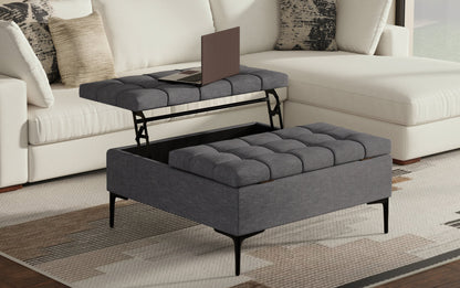 Slate Grey Linen Style Fabric | Laura Lift Top Storage Ottoman