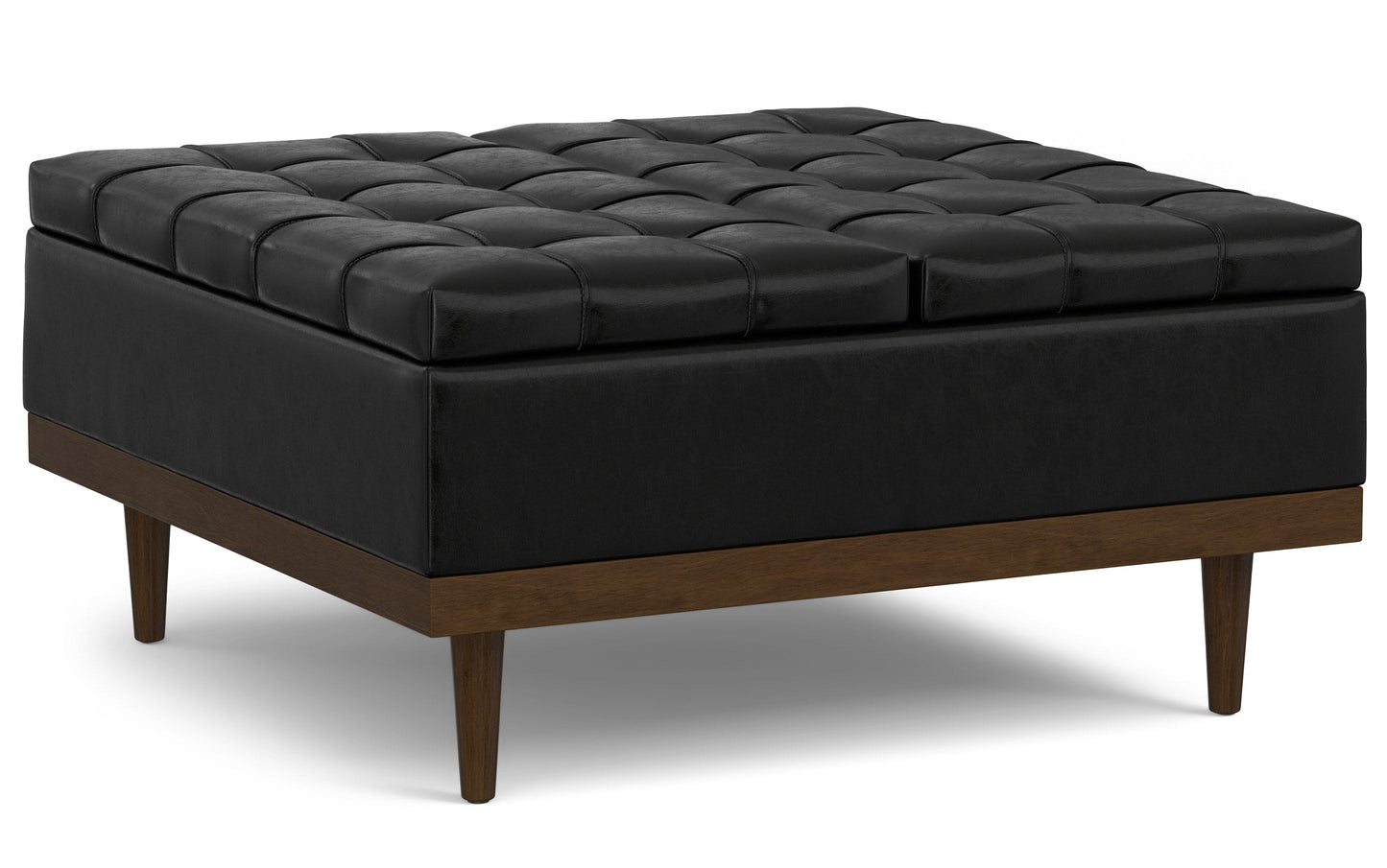 Midnight Black Distressed Vegan Leather | Mariah Lift Top Table Storage Ottoman