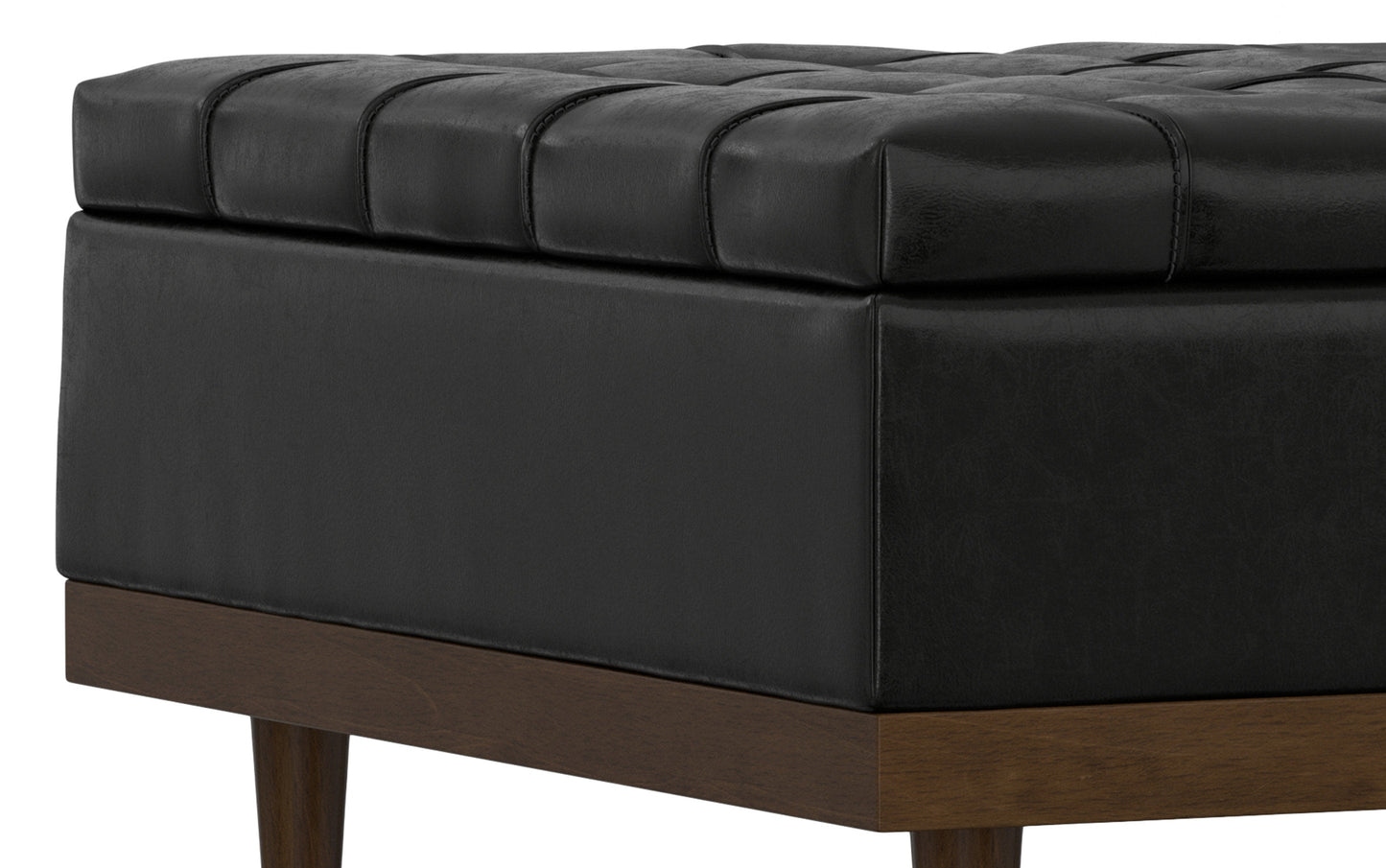 Midnight Black Distressed Vegan Leather | Mariah Lift Top Table Storage Ottoman