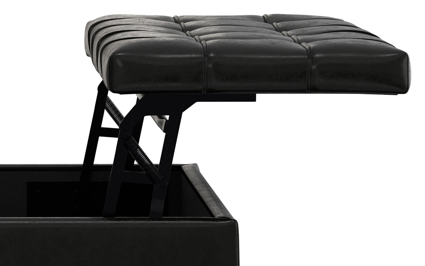 Midnight Black Distressed Vegan Leather | Mariah Lift Top Table Storage Ottoman