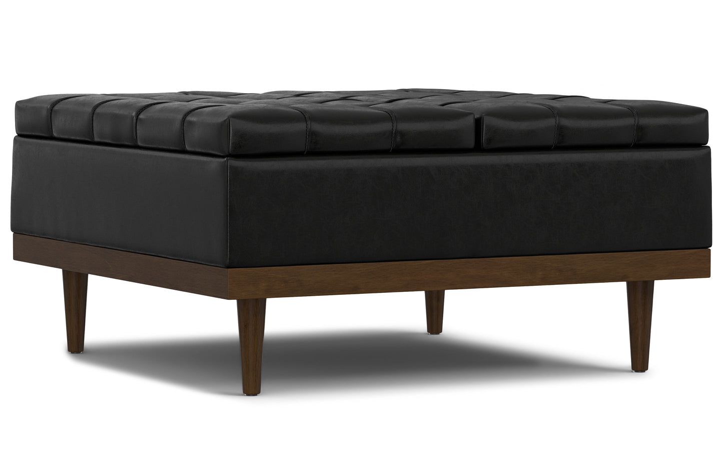 Midnight Black Distressed Vegan Leather | Mariah Lift Top Table Storage Ottoman