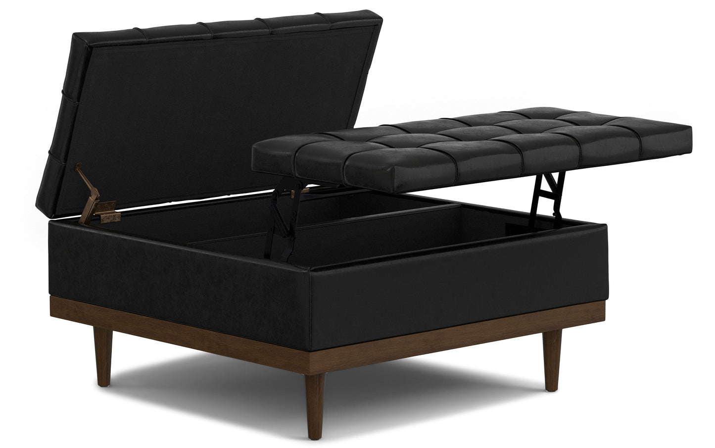 Midnight Black Distressed Vegan Leather | Mariah Lift Top Table Storage Ottoman