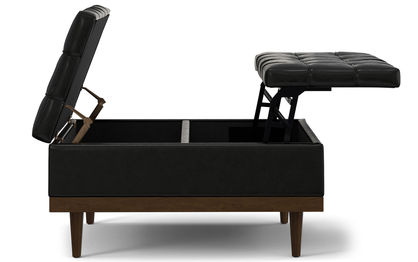 Midnight Black Distressed Vegan Leather | Mariah Lift Top Table Storage Ottoman