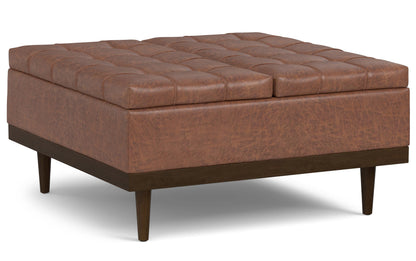 Distressed Saddle Brown Distressed Vegan Leather | Mariah Lift Top Table Storage Ottoman