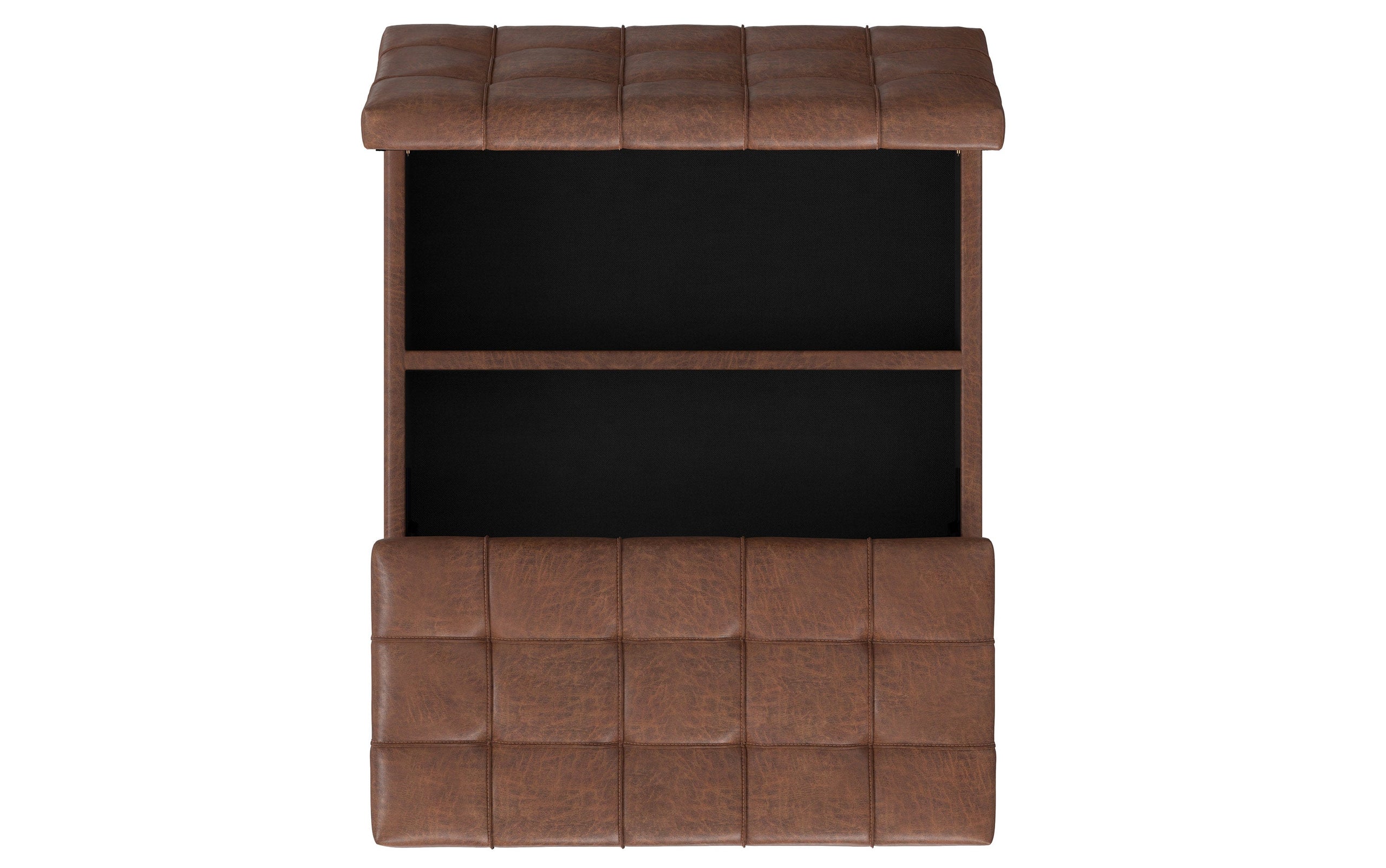 Distressed Saddle Brown Distressed Vegan Leather | Mariah Lift Top Table Storage Ottoman