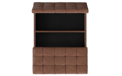 Distressed Saddle Brown Distressed Vegan Leather | Mariah Lift Top Table Storage Ottoman