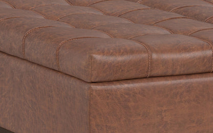 Distressed Saddle Brown Distressed Vegan Leather | Mariah Lift Top Table Storage Ottoman