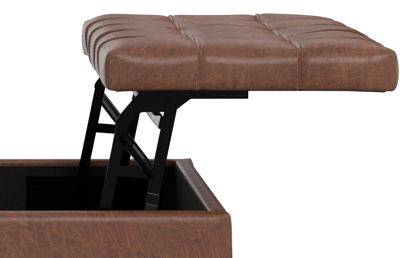 Distressed Saddle Brown Distressed Vegan Leather | Mariah Lift Top Table Storage Ottoman