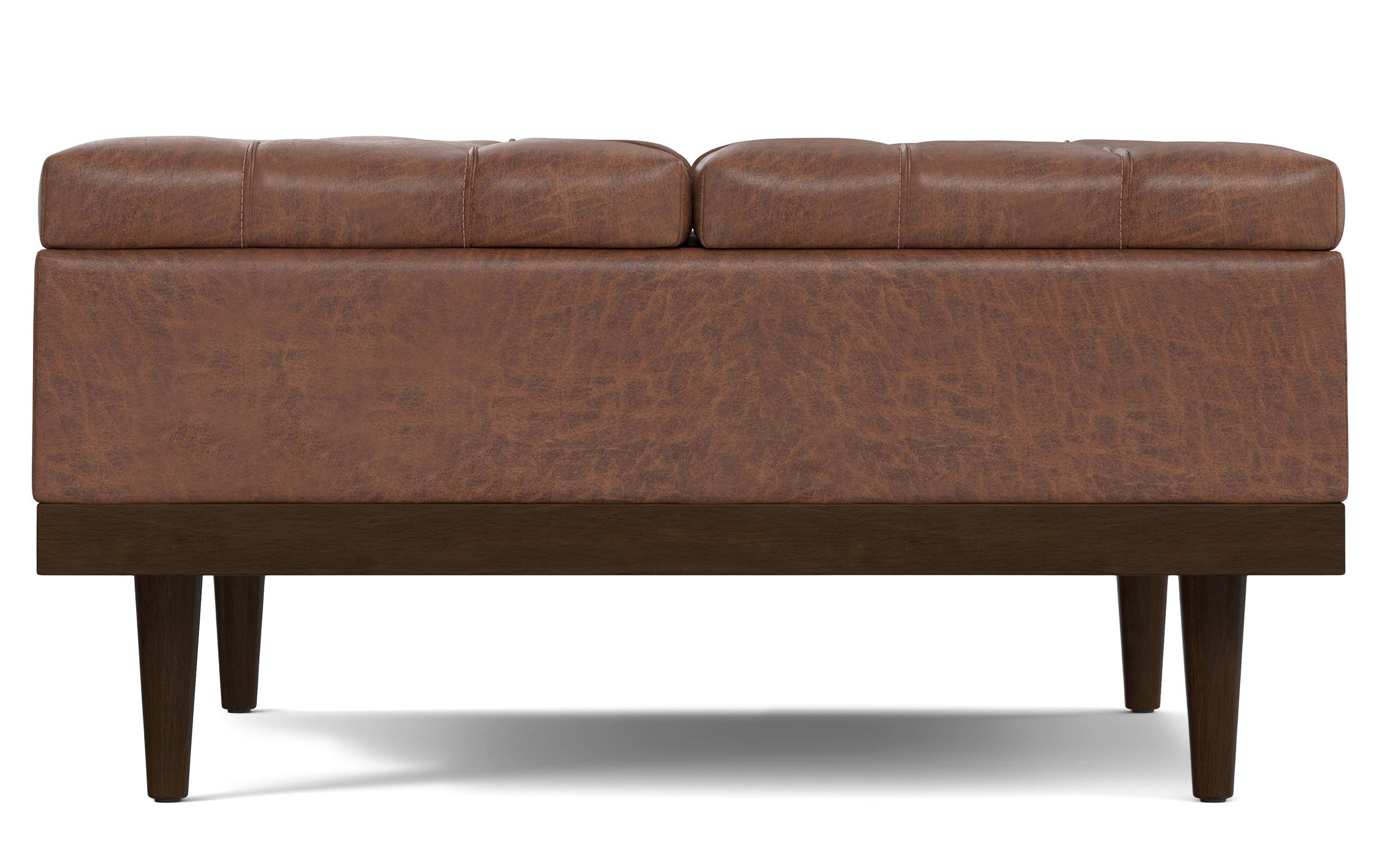 Distressed Saddle Brown Distressed Vegan Leather | Mariah Lift Top Table Storage Ottoman