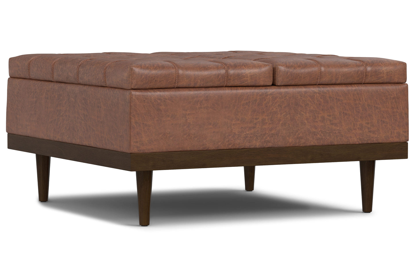 Distressed Saddle Brown Distressed Vegan Leather | Mariah Lift Top Table Storage Ottoman