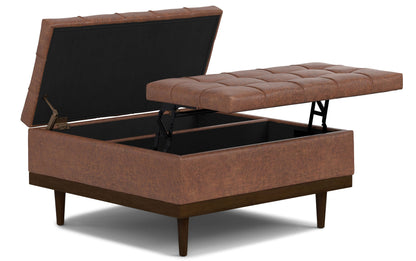 Distressed Saddle Brown Distressed Vegan Leather | Mariah Lift Top Table Storage Ottoman