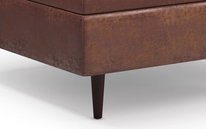 Distressed Saddle Brown Distressed Vegan Leather | Shay Mid Century Small Square Coffee Table Storage Ottoman