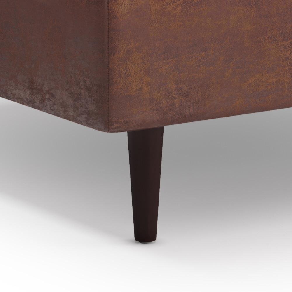 Distressed Saddle Brown Distressed Vegan Leather | Shay Mid Century Small Square Coffee Table Storage Ottoman