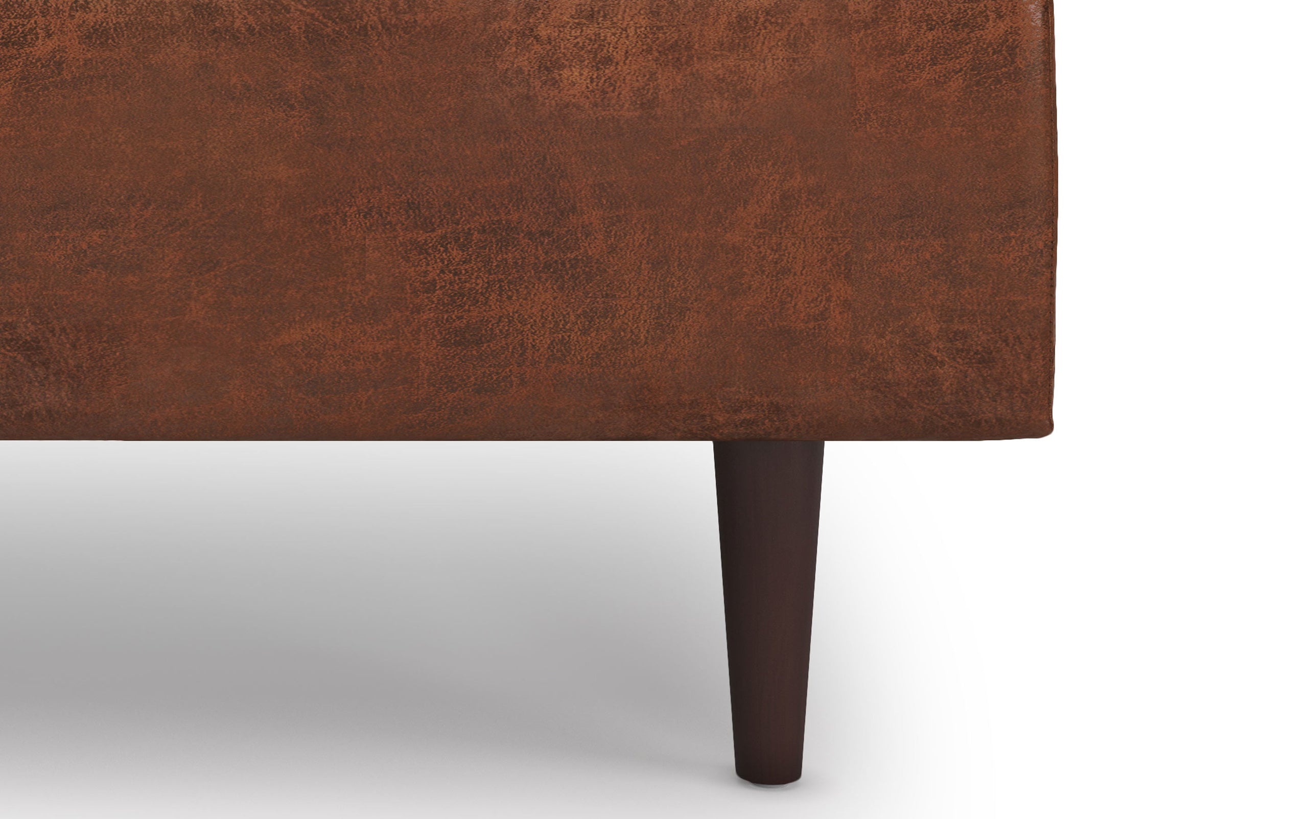 Distressed Saddle Brown Distressed Vegan Leather | Shay Mid Century Small Square Coffee Table Storage Ottoman