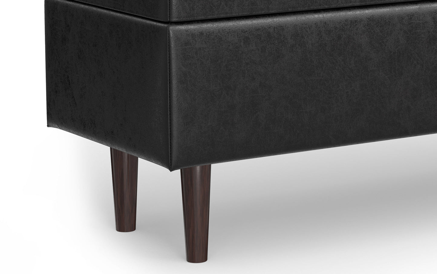 Distressed Black Taupe Distressed Vegan Leather | Shay Mid Century Rectangular Storage Ottoman