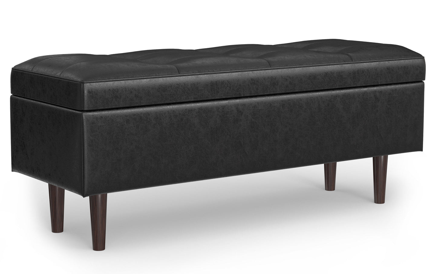 Distressed Black Taupe Distressed Vegan Leather | Shay Mid Century Rectangular Storage Ottoman