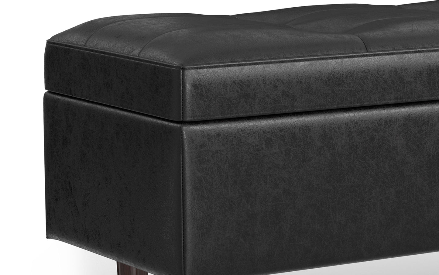 Distressed Black Taupe Distressed Vegan Leather | Shay Mid Century Rectangular Storage Ottoman