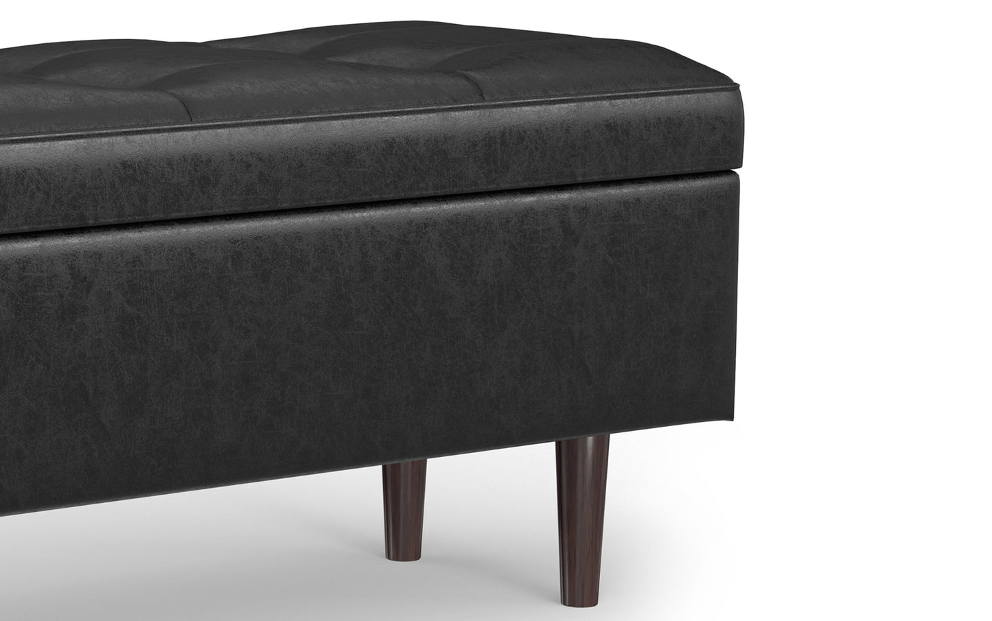 Distressed Black Taupe Distressed Vegan Leather | Shay Mid Century Rectangular Storage Ottoman