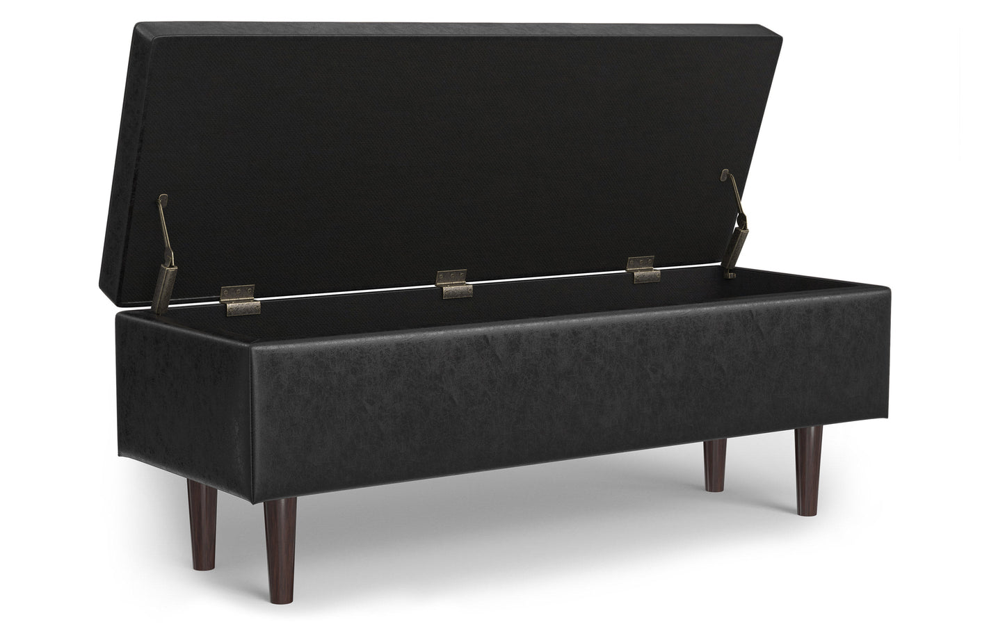 Distressed Black Taupe Distressed Vegan Leather | Shay Mid Century Rectangular Storage Ottoman